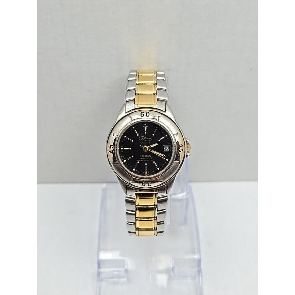 Reliance By Croton Womens Mini Two Tone Quartz Date Watch New Battery 3ATM 100FT